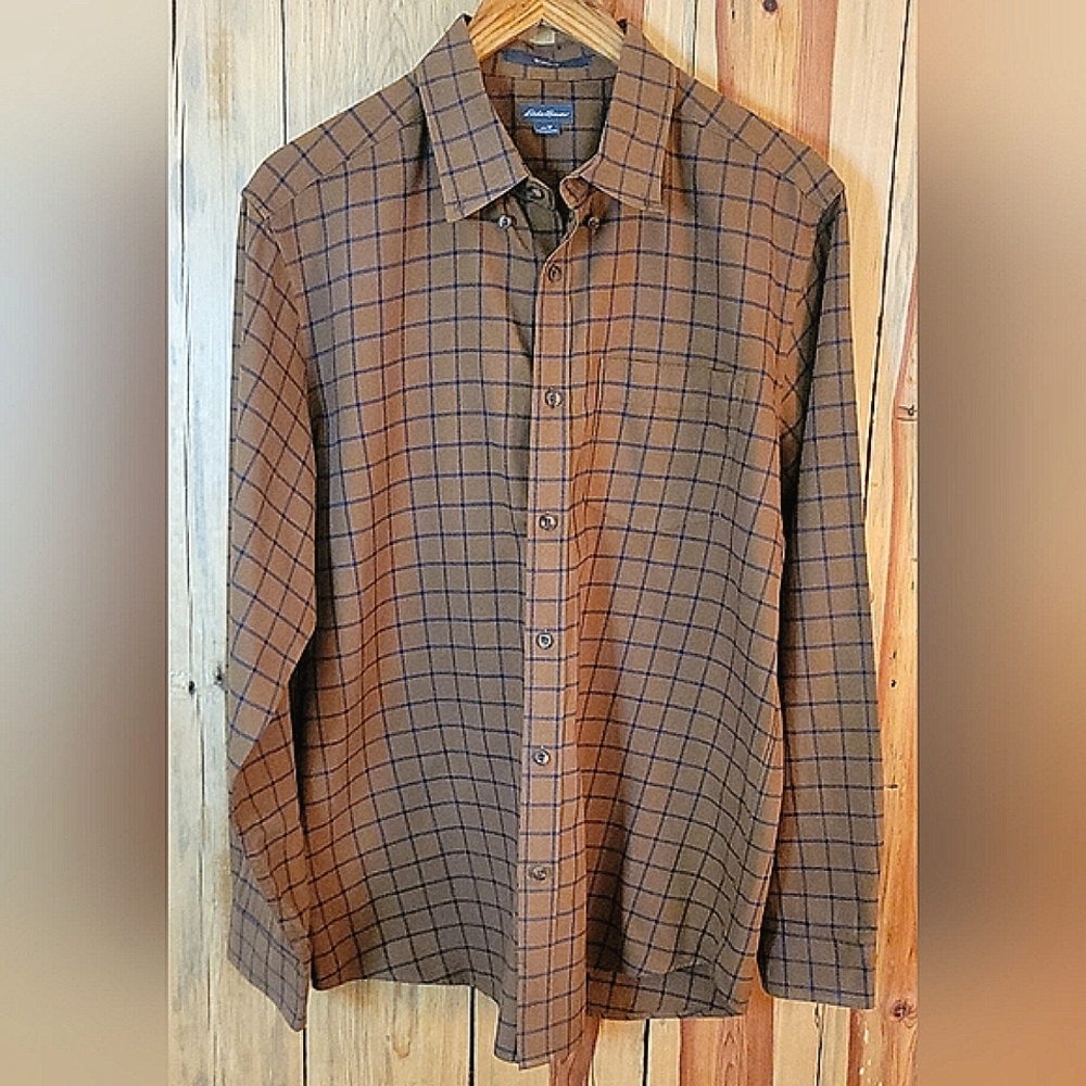 Eddie Bauer Rust Brown Checkered Button-down Shirt | M